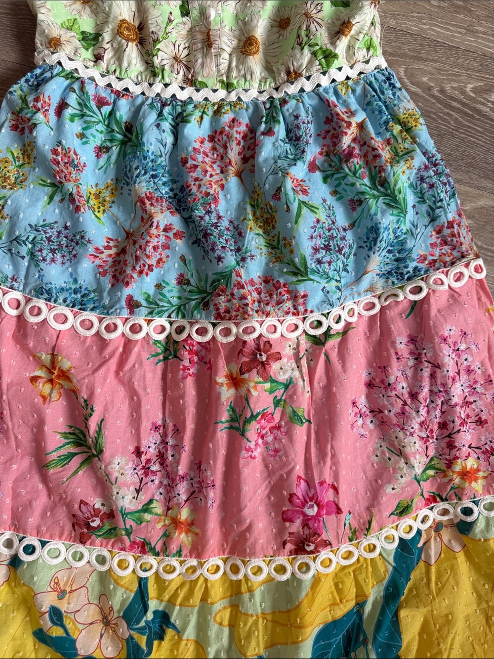 Farm Rio Floral Tiered Maxi Dress - Green, Blue, Pink, Yellow - Picture 3 of 4